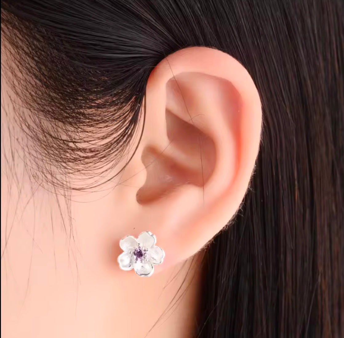 Sterling Silver CZ Flower Stud Earrings.