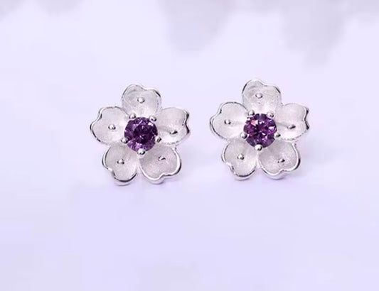 Sterling Silver CZ Flower Stud Earrings.