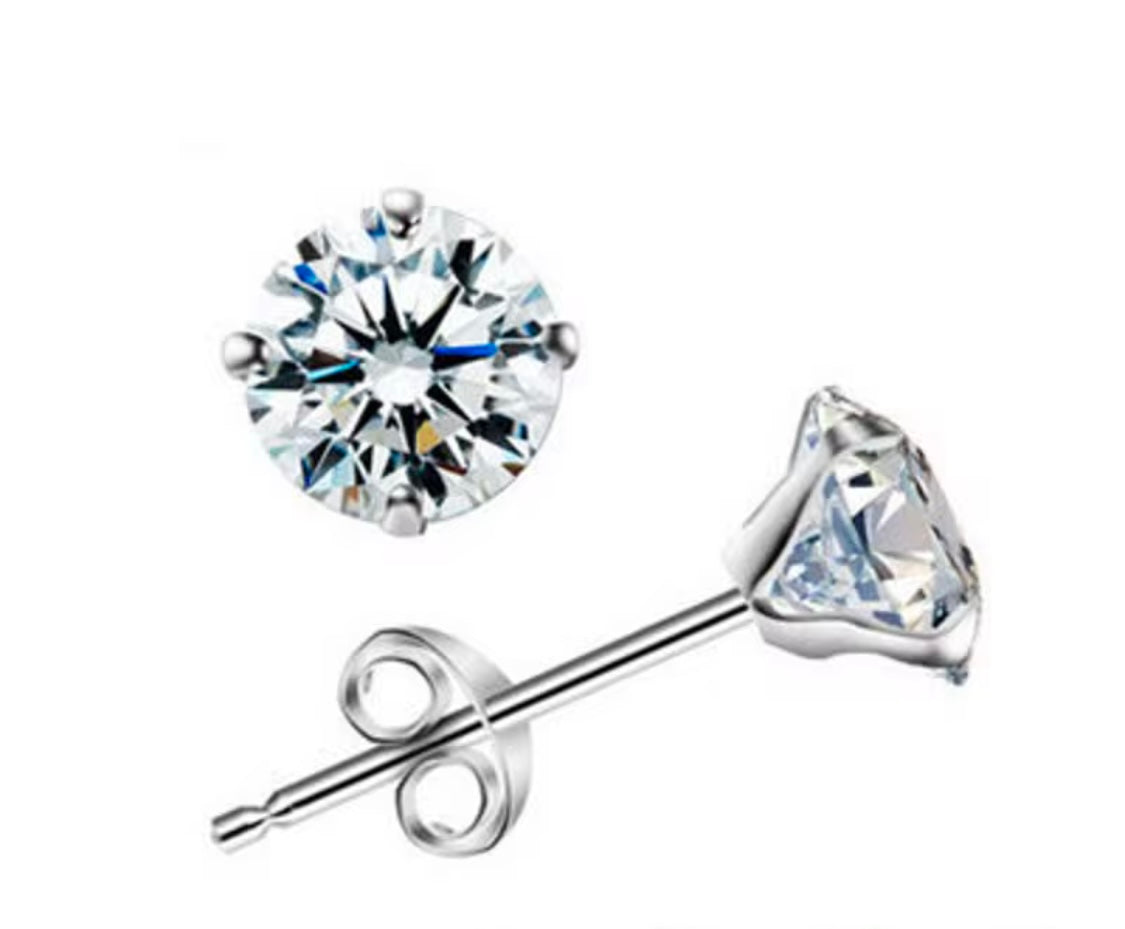 Sterling Silver CZ Stud Earrings 10mm