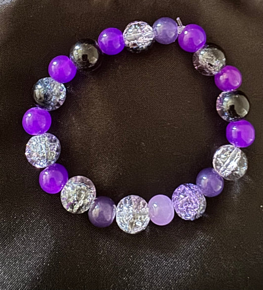 Purple natural stones and glass bracelet-19cm