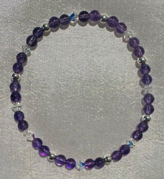 Amethyst, Sterling Silver and Swarovski Bracelet-19cm