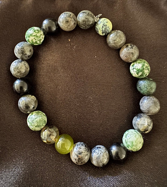 Natural stones, green, grey and black bracelet-19cm