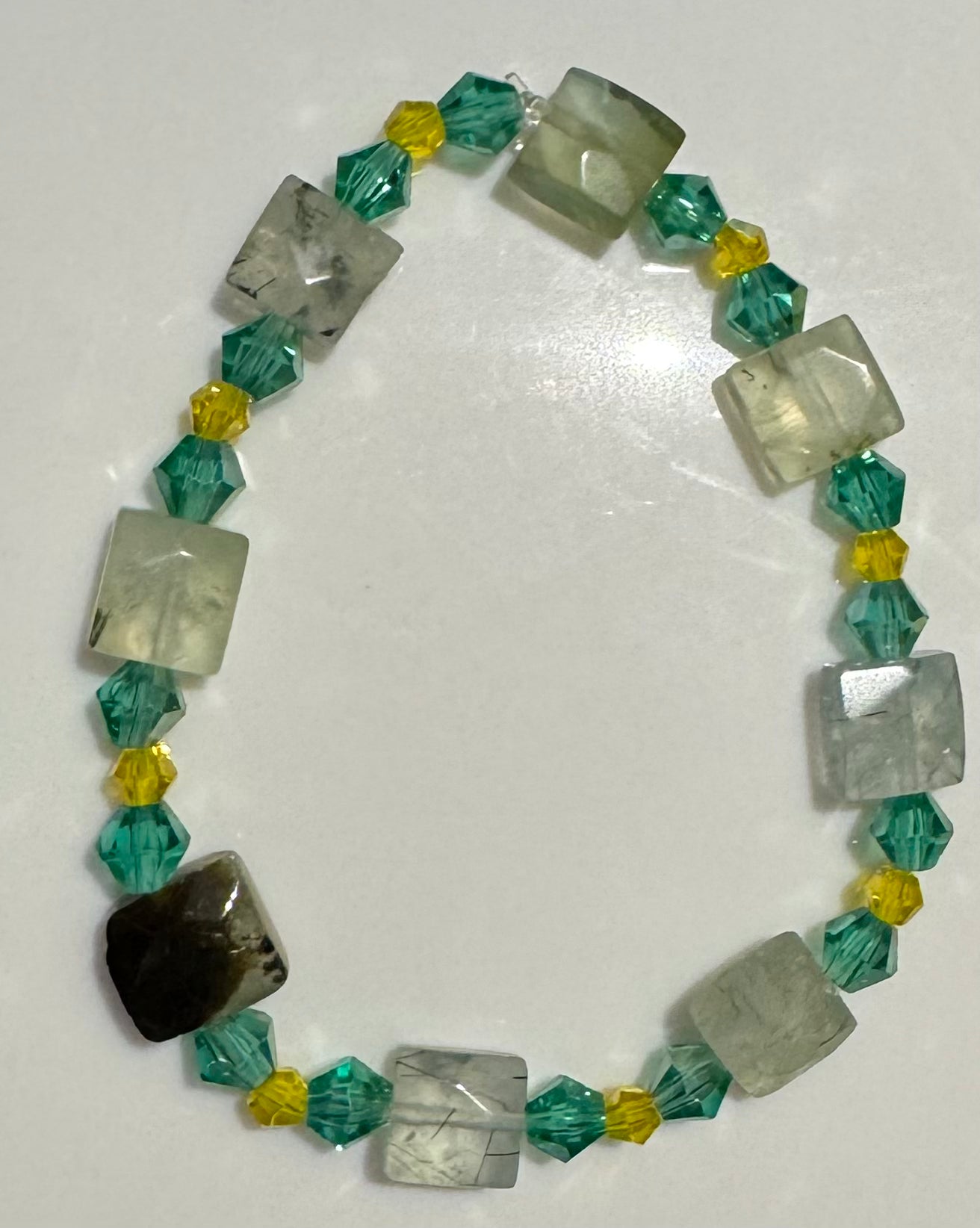 Green Prehnite & Crystal Bracelet-19cm