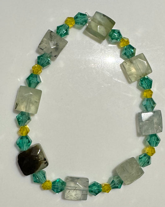 Green Prehnite & Crystal Bracelet-19cm