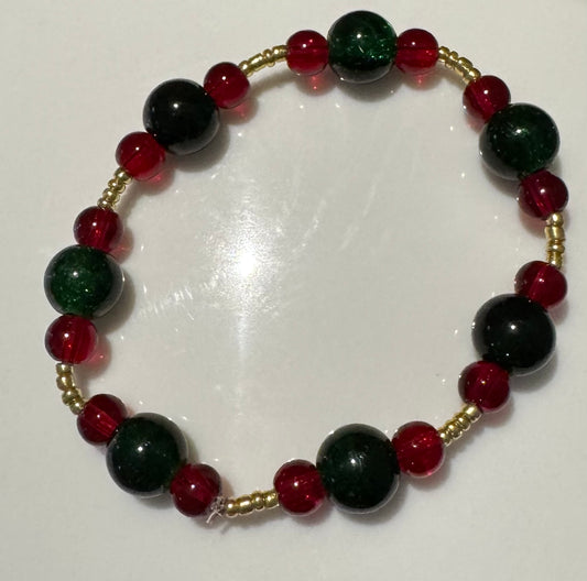 Red, Green & Gold Glass Bracelet-19cm