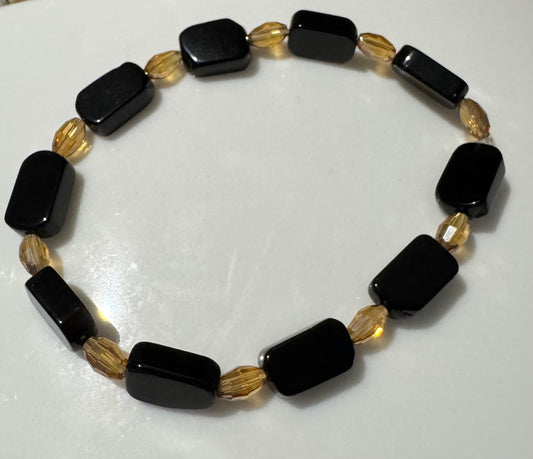 Black Obsidian & Gold glass crystal bracelet-19cm