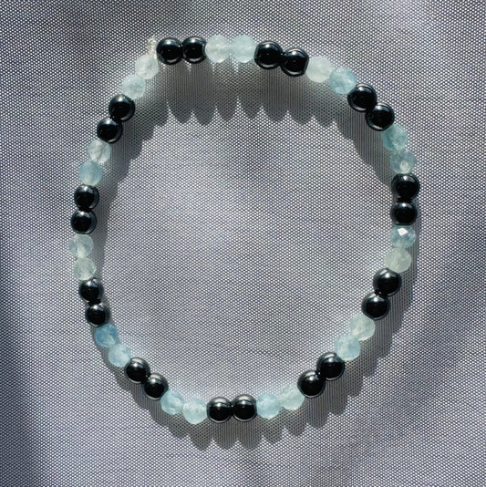 Aquamarine and Hematite Bracelet-17cm