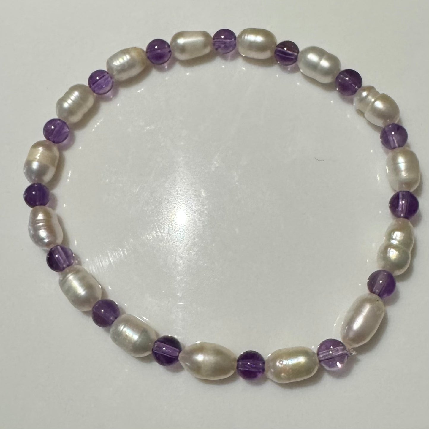 Fresh Water Pearl & Amethyst Bracelet-19cm